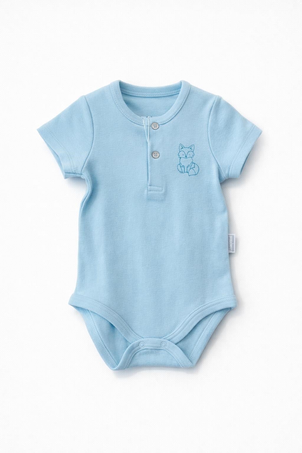 Babydola Bebek Tilki Baskı Yarım Kol Zıbın Atlet 0-24 Ay BEBE MAVİ