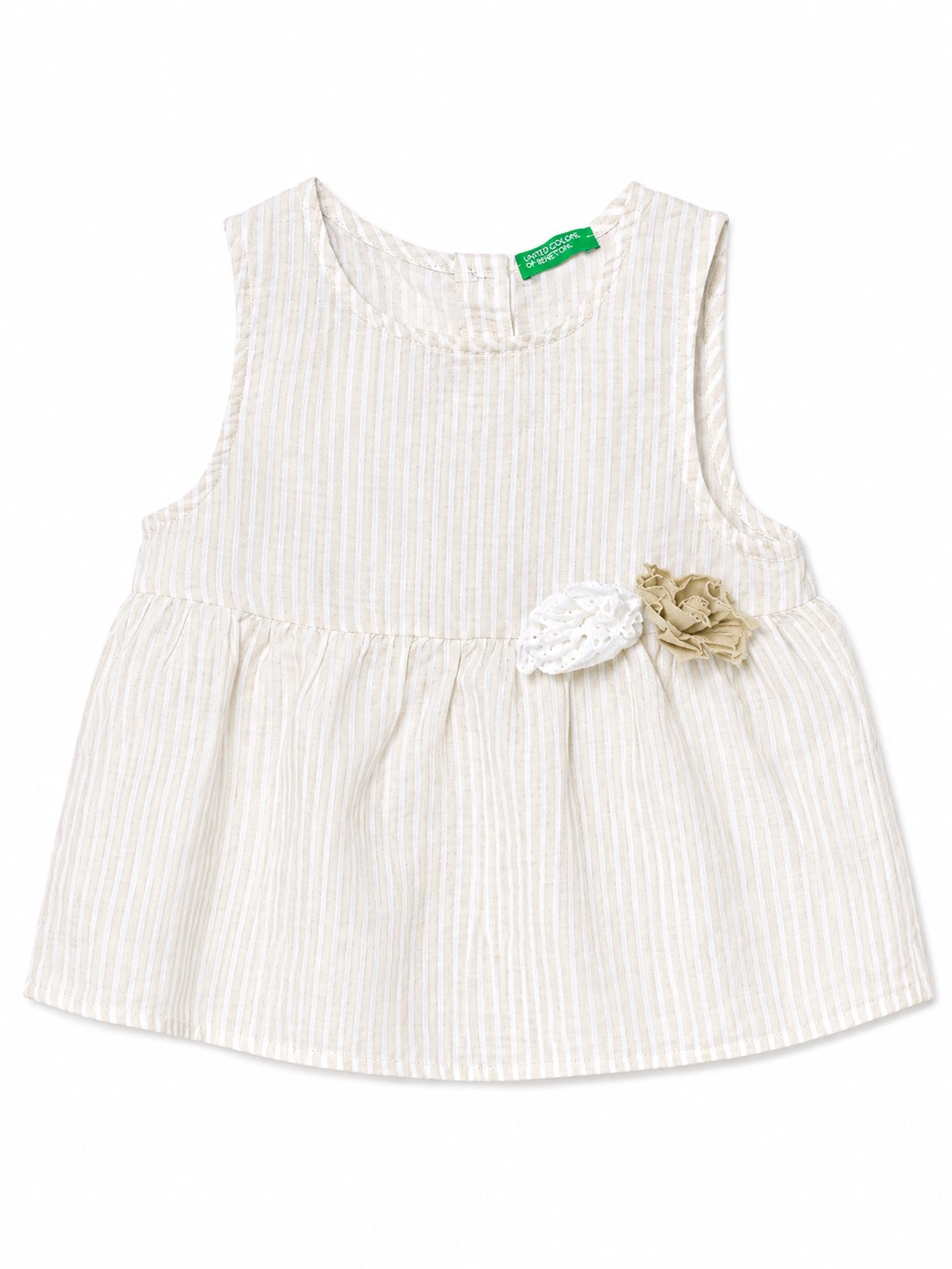 Benetton Kız Bebek Çizgili Kolsuz Gömlek BEJ