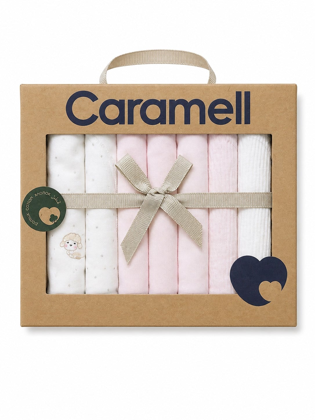 Caramell %100 Organik Pamuk Kutulu 7'li Bebek Ağız Mendili Seti PEMBE - BEYAZ