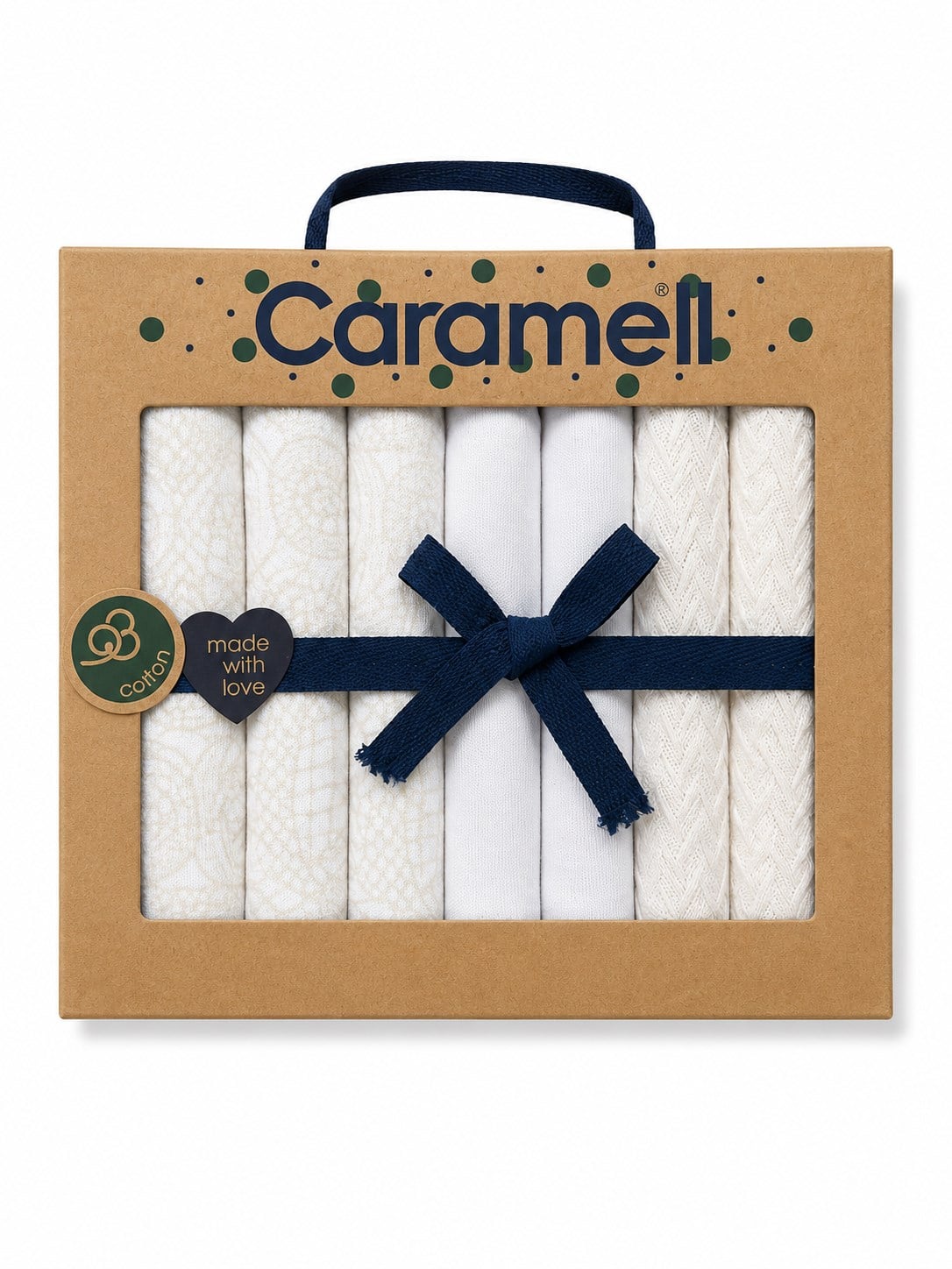 Caramell %100 Organik Pamuk Kutulu 7'li Bebek Ağız Mendili Seti KREM - BEYAZ