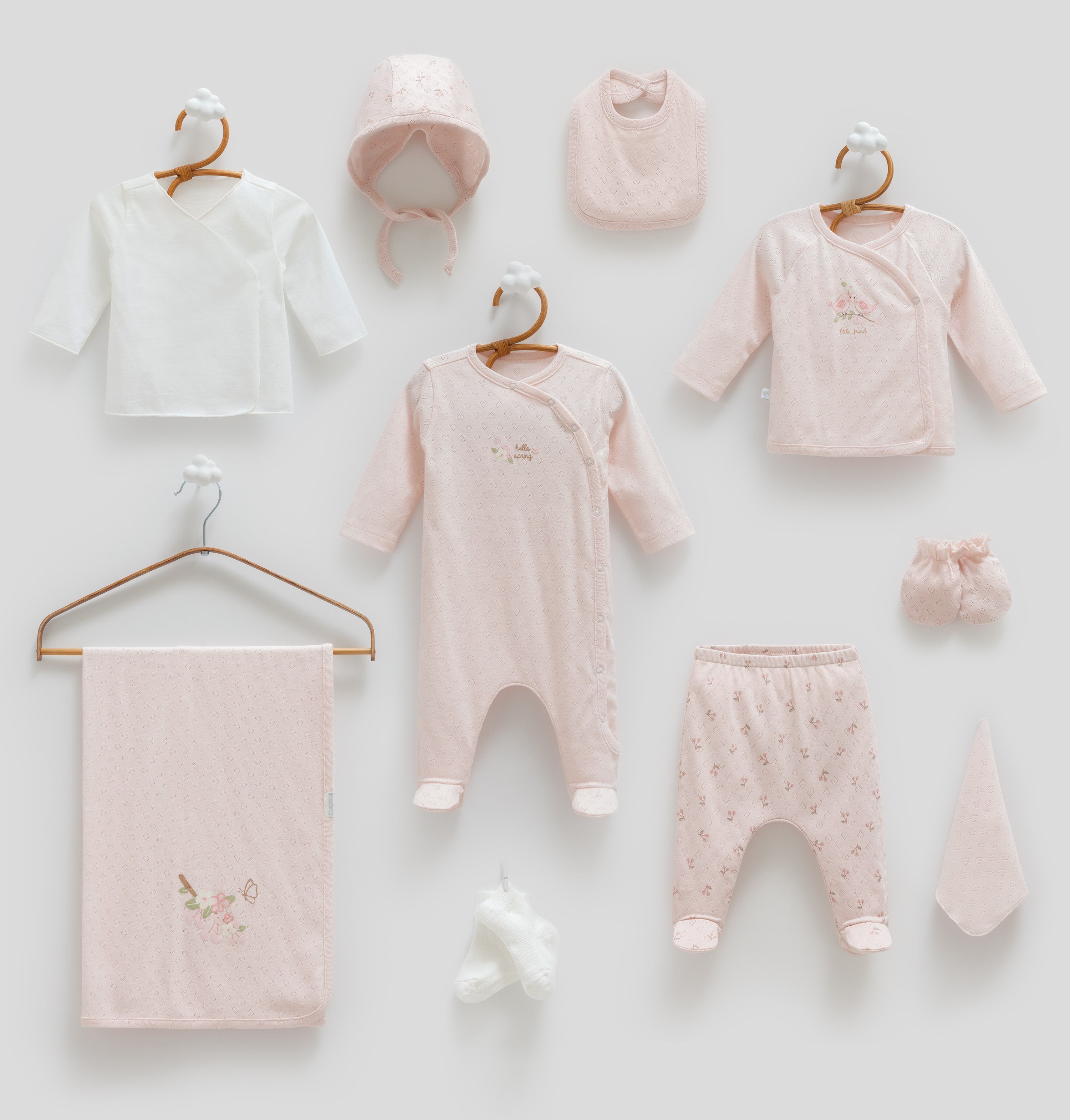 Caramell Kız Bebek Kiraz Baskılı 10 Parça Hastahane Çıkışı 0-3 Ay PEMBE