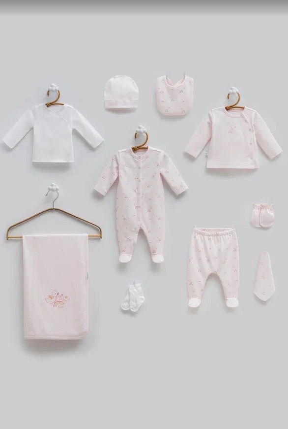 Caramell Kız Bebek Kuş Baskı 10 Parça Hastane Çıkışı 0-3 Ay PEMBE