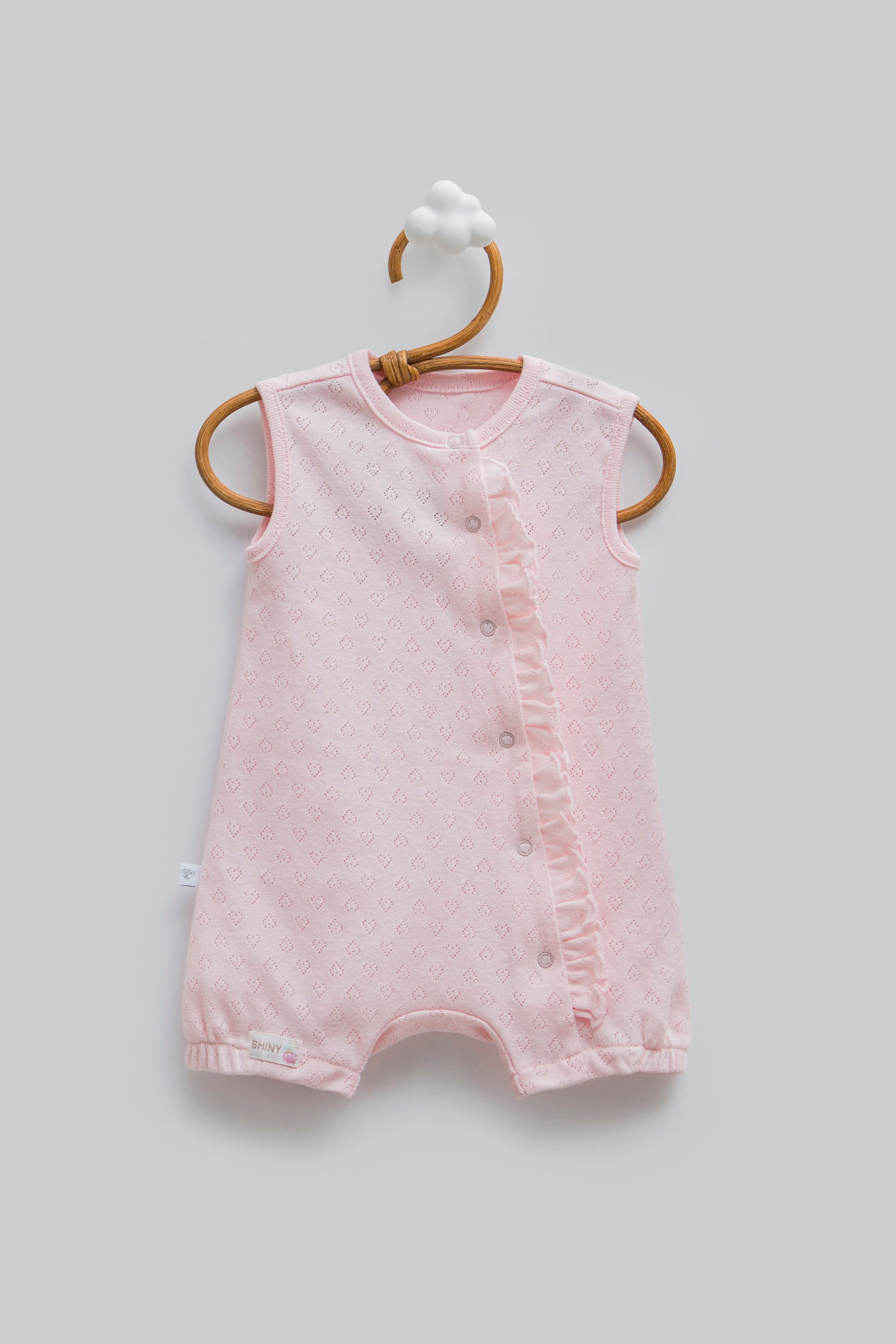 Caramell Kız Bebek Rahat Kumaş Askılı Şortlu Tulum 0-9 Ay PEMBE