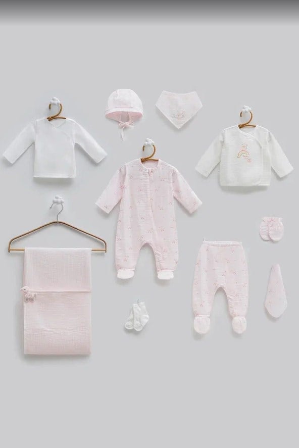 Caramell Kız Bebek Serçe Baskı Müslin 10 Parça Hastane Çıkışı 0-3 Ay PEMBE