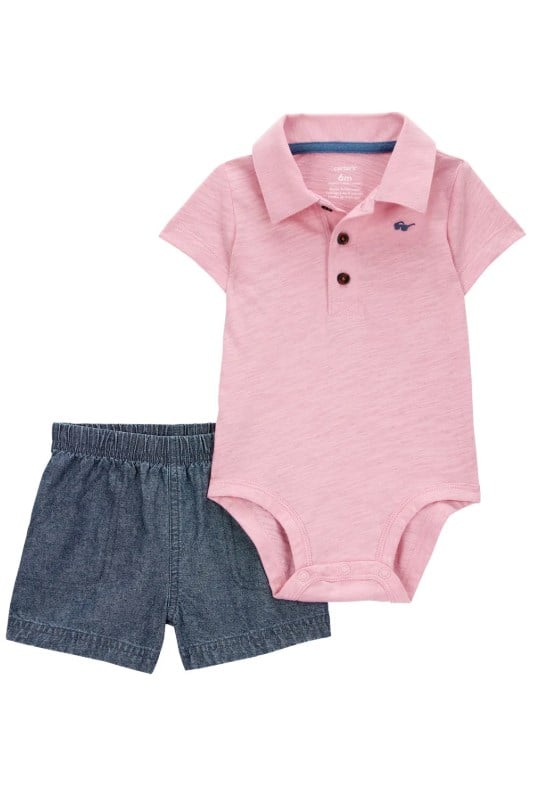 Carters Erkek Bebek Gömlek Yaka Zıbınlı Şortlu Takım 12-24 Ay PEMBE