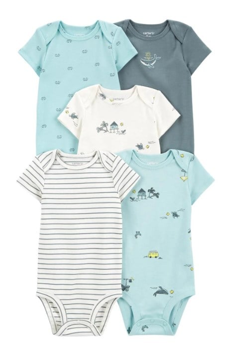 Carters Erkek Bebek Karma Desen Kısa Kollu 5li Zıbınlı Bady 12-24 Ay YEŞİL