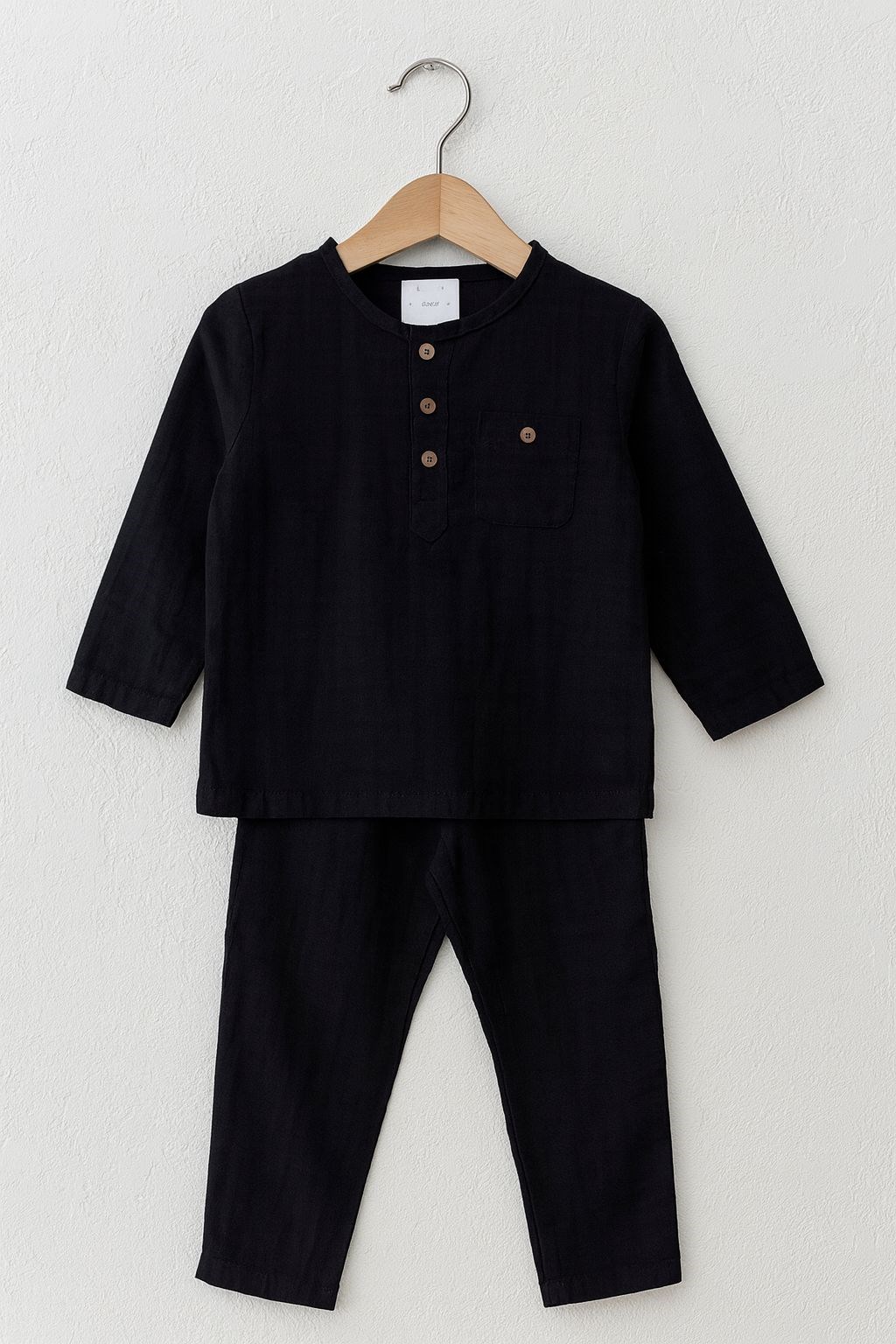 Jabber Erkek Çocuk Şile Bezi Hakim Yaka Pijama Takıımı 1-10 Yaş SİYAH