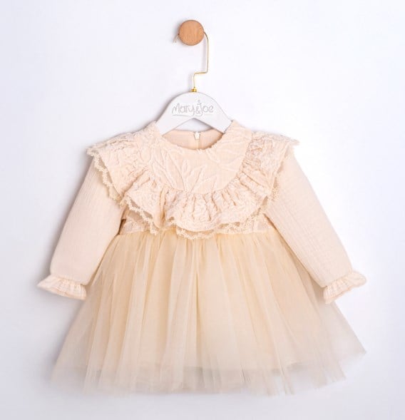 Marry&Joe Kız Bebek Üstü İşlemeli Tütü Elbise 9-24 Ay EKRU