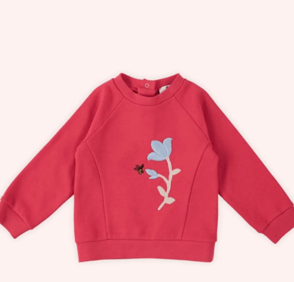 Panço Kız Bebek Bebek Bisiklet Yaka Uzun Kollu Ön Yüzünde Çiçek Baskı Detay Sweatshirt 0 -3 Yaş KIRMIZI