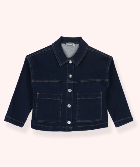 Panço Kız Bebek Klasik Yaka Detaylı Önü Düğmeli İki Cep Görünümlü Jean Ceket 1-5 Yaş LACİVERT
