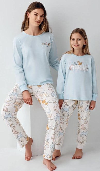 RolyPoly Kedi Baskılı Pijama Takımı S-XXL MAVİ