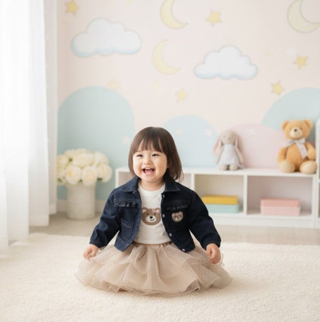 Sweet Me Kız Bebek Tütü Etekli Ayı Baskılı 3lü Takım 6-24 Ay LACİVERT