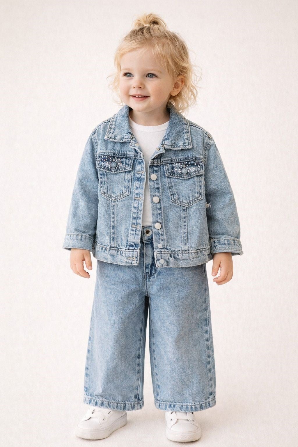 Sweetme Kız Çocuk Bol Paça Düğme Detaylı Pantolon 1-5 Yaş MAVİ