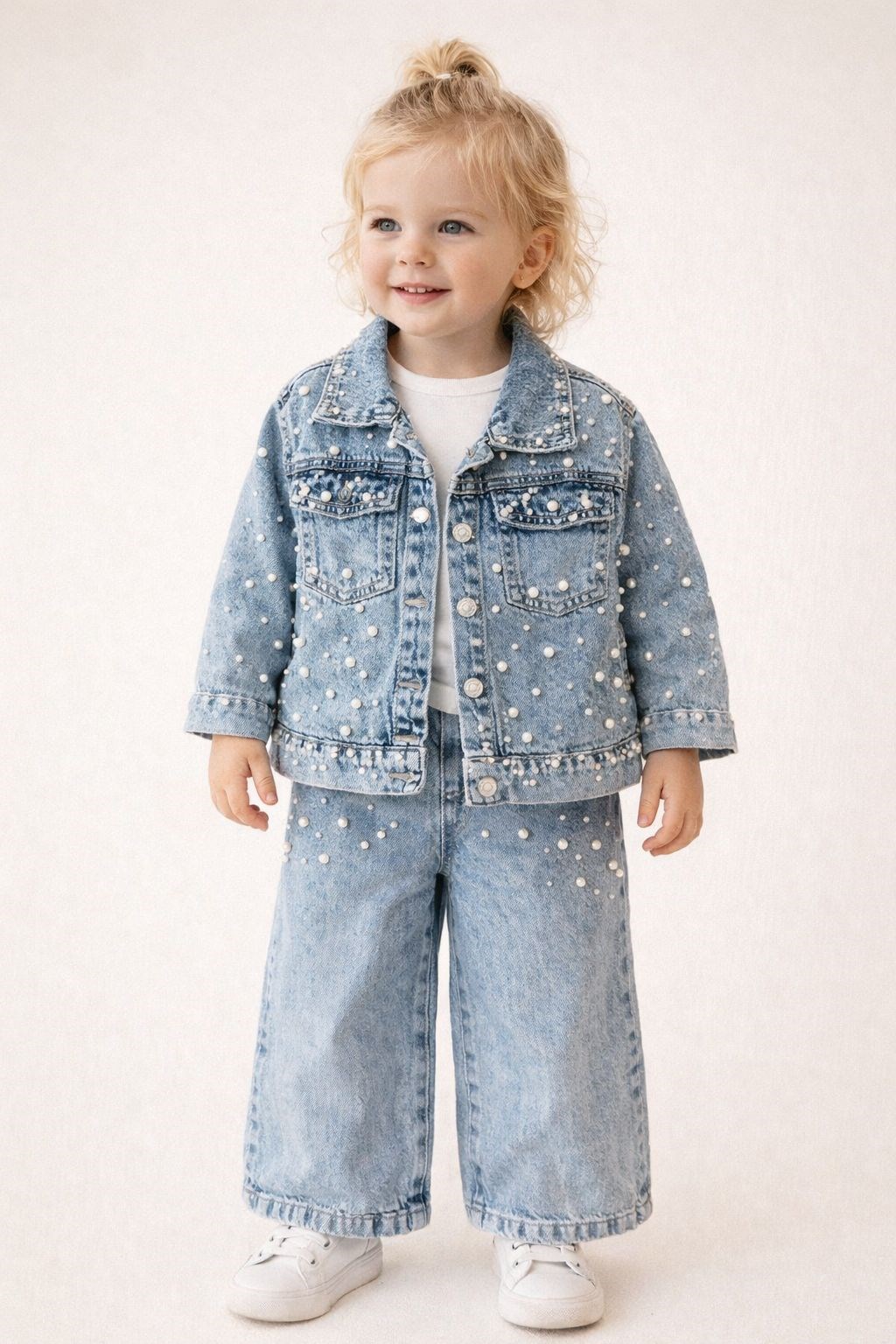 Sweetme Kız Çocuk Bol Paça Düğme Detaylı Pantolon 1-5 Yaş MAVİ