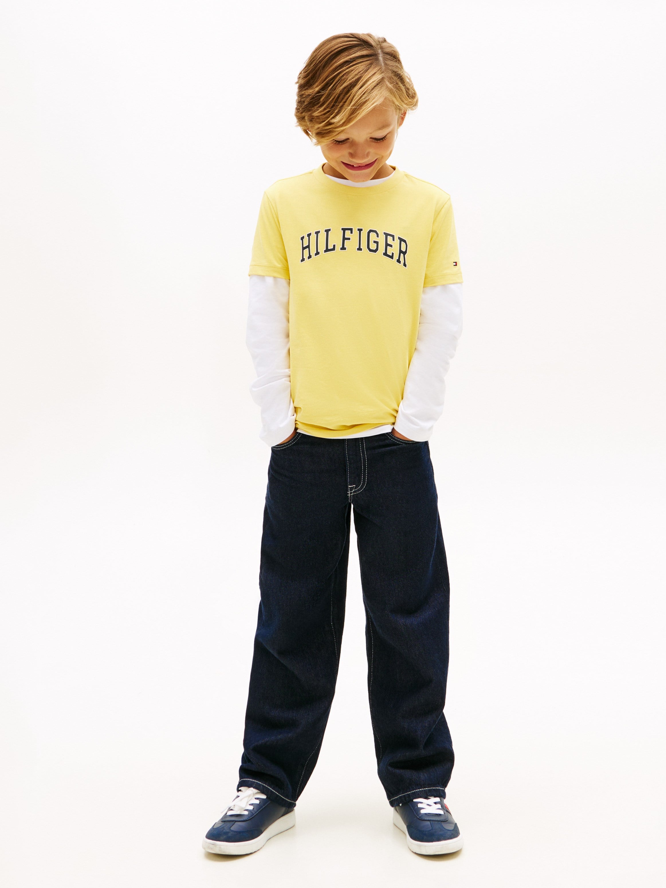 Tommy Hilfiger Kız Çocuk Varsity Logo Baskılı Kısa Kollu Tişört 4-16 Yaş SARI