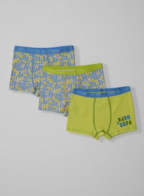 U.s Polo Assn. Erkek Çocuk Boxer 3'Lü Takım 3-14 Yaş TAŞ - FISTIK YEŞİLİ
