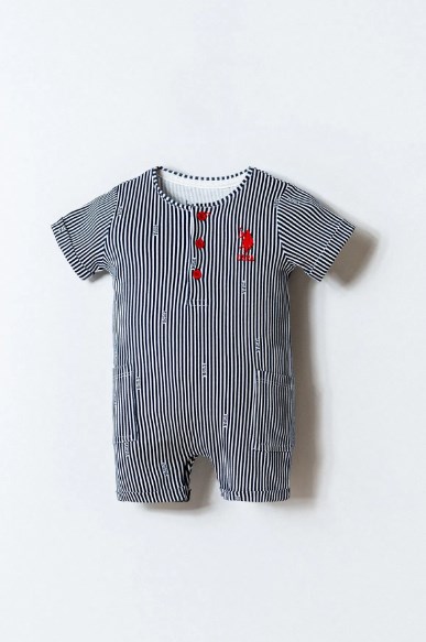 U.S. Polo Assn. Erkek Bebek Çizgili Şort  Tulum 6 Ay-3 Yaş BEYAZ