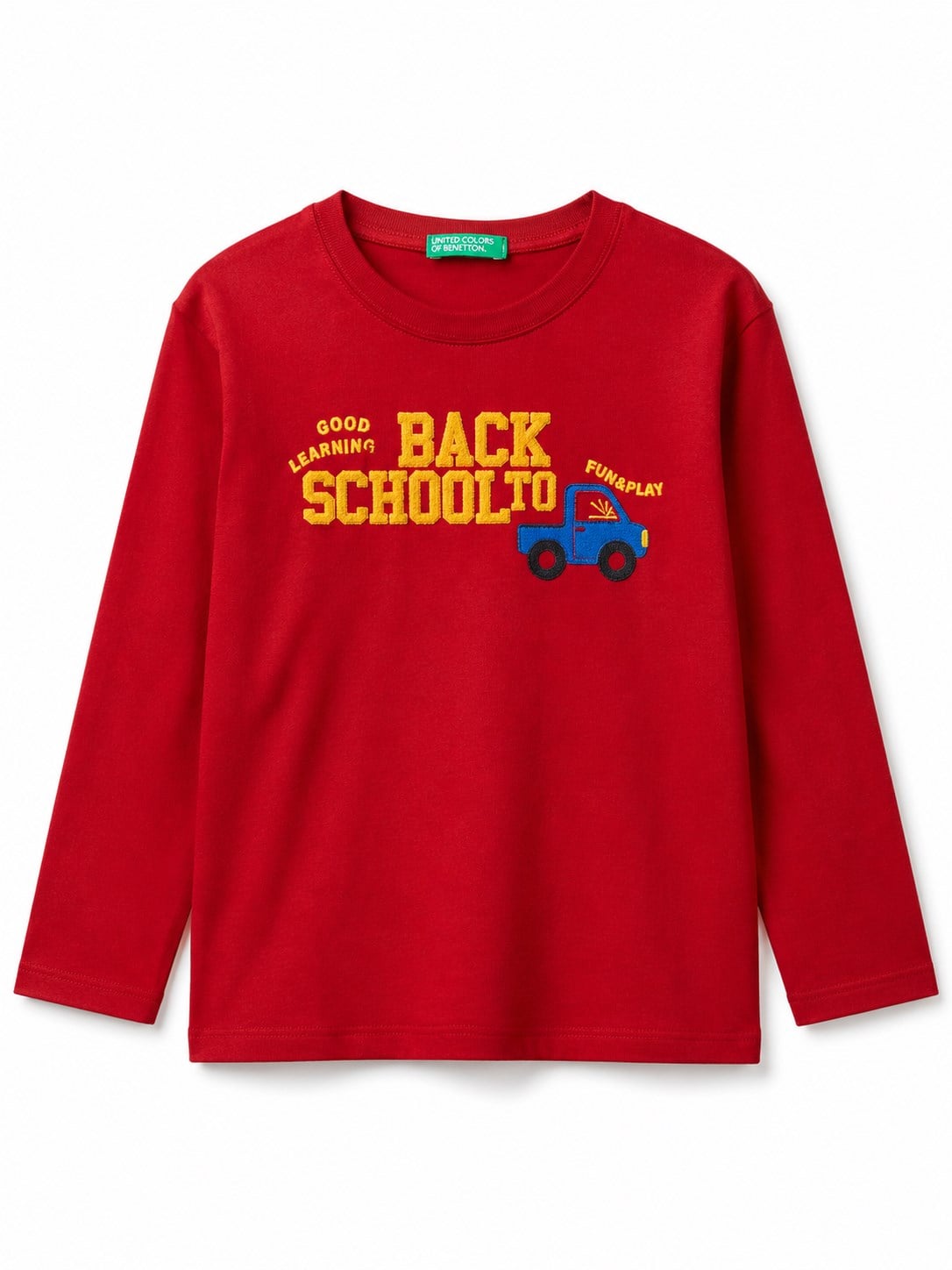 United Colors of Benetton Erkek Çocuk Back To School Araba Baskılı Bisiklet Yaka Uzun Kollu Tişört 1-6 Yaş KIRMIZI
