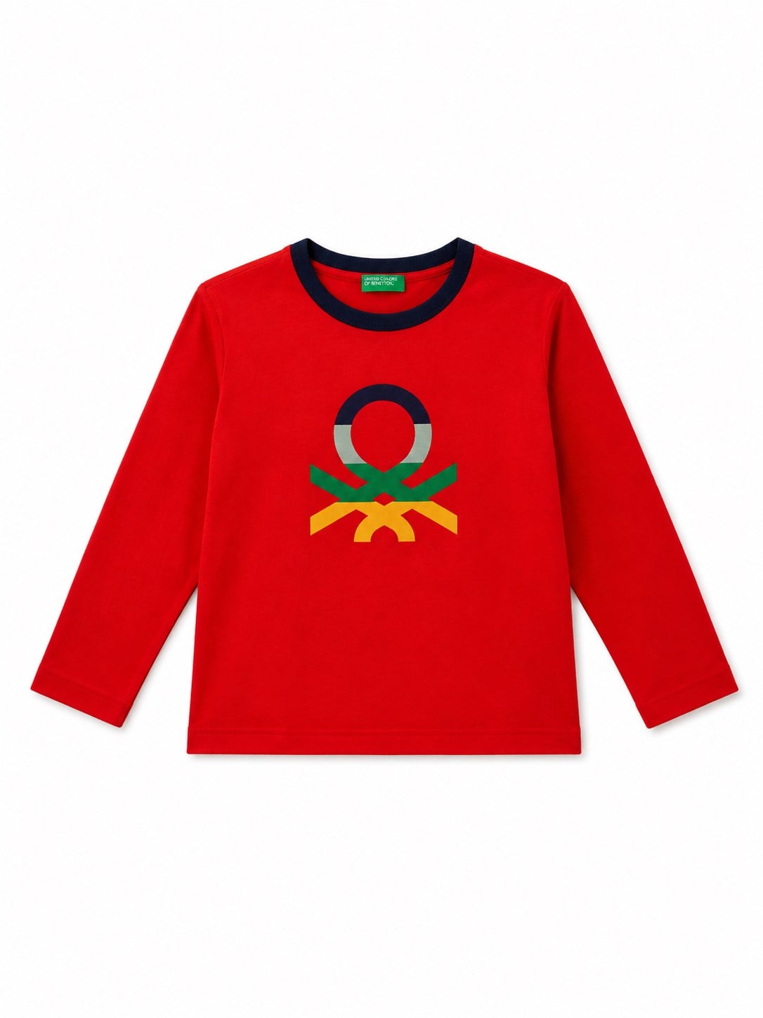 United Colors of Benetton Erkek Çocuk Logo Baskılı Bisiklet Yaka Uzun Kollu Tişört 6-14 Yaş KIRMIZI