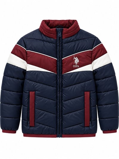U.S. Polo Assn. Erkek Çocuk Renk Bloklu Dik Yaka Şişme Mont LACİVERT