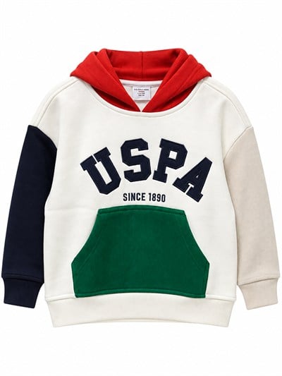 U.S. Polo Assn. Erkek Çocuk Renk Bloklu Kapüşonlu Sweatshirt FİLDİŞİ