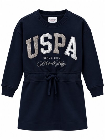 U.S. Polo Assn. Kız Çocuk Bisiklet Yaka USPA Baskılı Sweatshirt Elbise LACİVERT