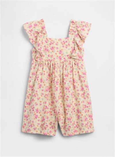 Gap Kız Bebek Çiçek Desenli Kare Yaka Fırfırlı Şort Tulum 6 Ay-5 Yaş PEMBE