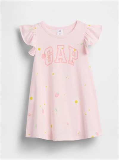 Gap Kız Bebek Toz Pembe Pamuklu Grafik Logo Elbise 0-5 Yaş PUDRA