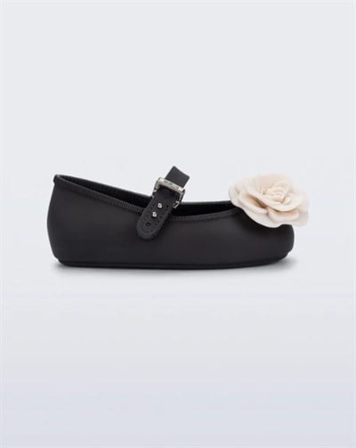 Mini Melissa Kız Çocuk Çiçek Kabartmalı Kokulu Bantlı Babet 22-30 SİYAH - BEJ