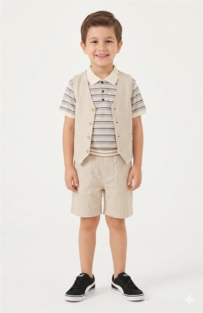 Panço Erkek Çocuk Basic Beli Lastikli  Şort 5-12 Yaş BEJ