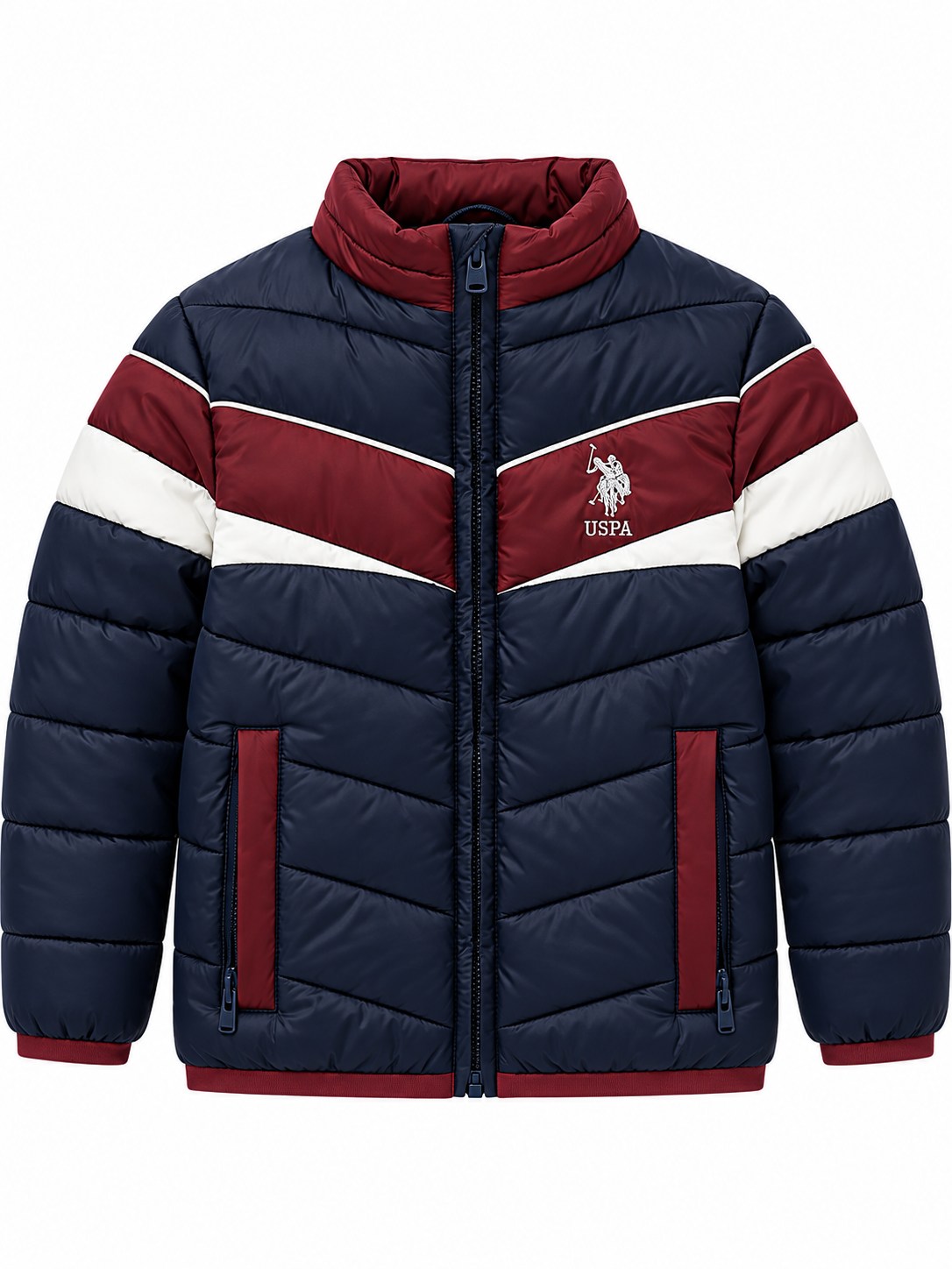 U.S. Polo Assn. Erkek Çocuk Renk Bloklu Dik Yaka Şişme Mont LACİVERT