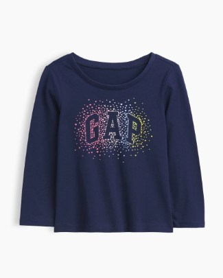 GAP Kız Çocuk Lacivert Uzun Kollu Bisiklet Yaka Logo Tişört LACİVERT