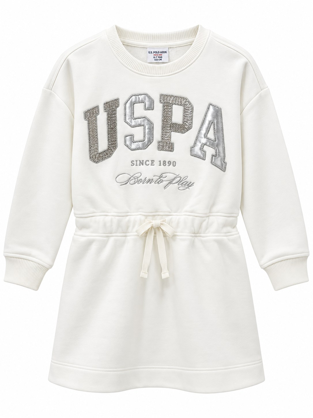 U.S. Polo Assn. Kız Çocuk Bisiklet Yaka USPA Baskılı Sweatshirt Elbise FİLDİŞİ