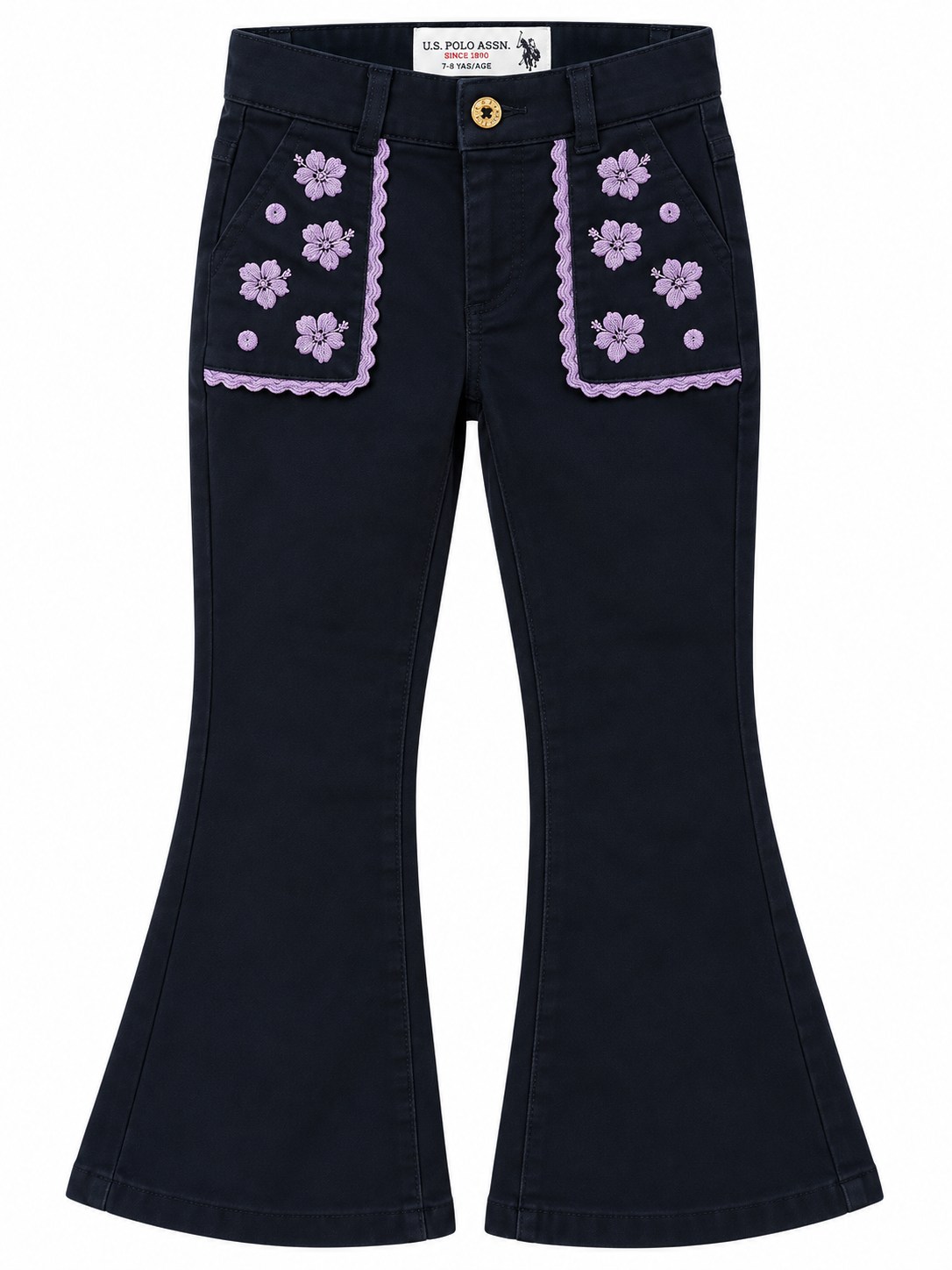 U.s Polo Assn Kız Çocuk Çiçek Nakışlı Bol Paça Kot Pantolon LACİVERT
