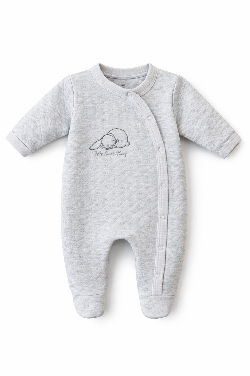 Babydola Erkek Bebek Uyuyan Tavşan Baskı Tulum Yenidoğan GRİ