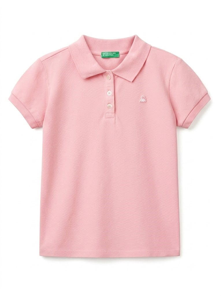 Benetton Çocuk Gömlek Yaka Kısa Kollu Tişört 6-14 Yaş PEMBE