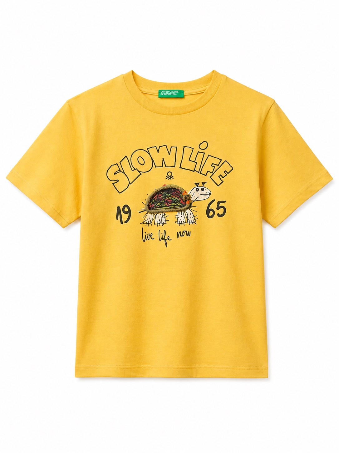 Benetton Erkek Bebek Halat Baskı Bisiklet Yaka T-shirt SARI