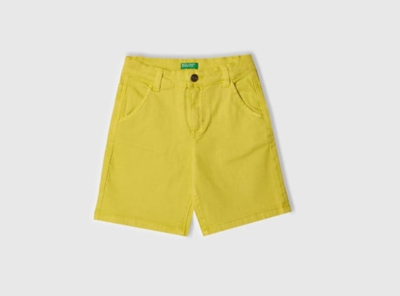 Benetton Erkek Bebek Keten Likralı Beli Düğmeli Şort 1-6 Yaş SARI
