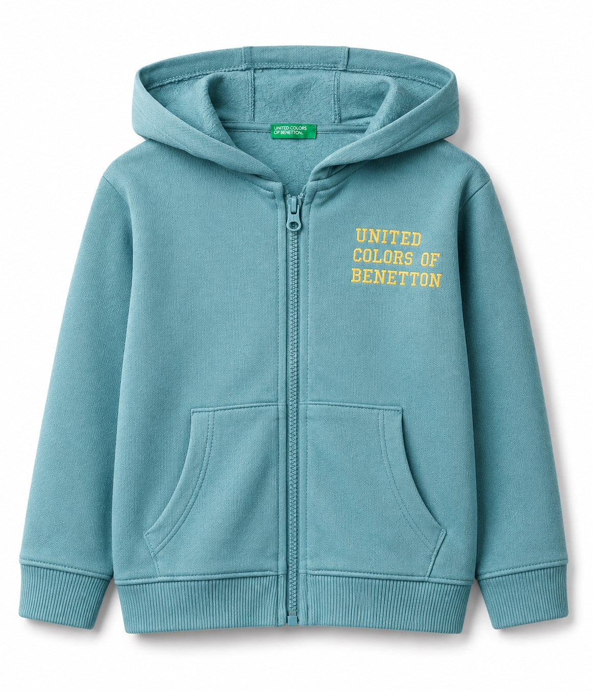 Benetton Erkek Çocuk Baskılı Önü Fermuarlı Cepli Kapüşonlu Sweatshirt 1-5 Yaş SU YEŞİLİ
