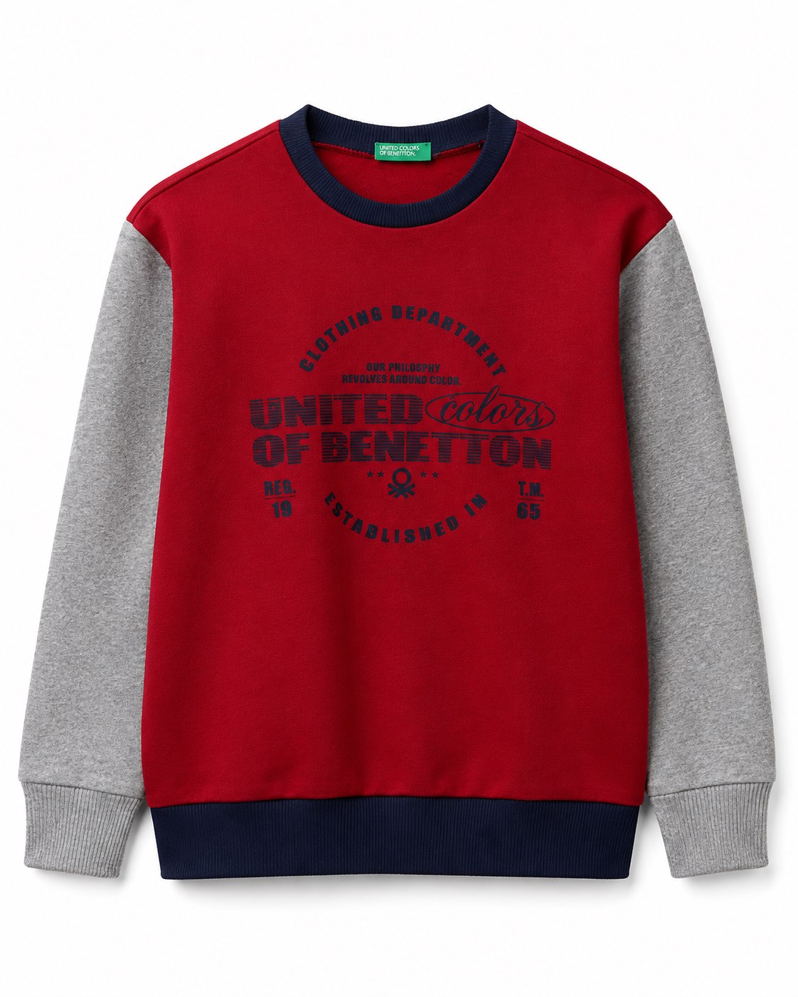 Benetton Erkek Çocuk Bisiklet Yaka Logo Baskılı Sweatshirt 6-14 Yaş KIRMIZI