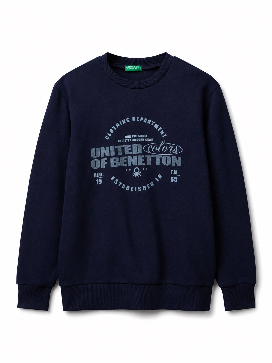 Benetton Erkek Çocuk Bisiklet Yaka Logo Baskılı Sweatshirt 6-14 Yaş LACİVERT
