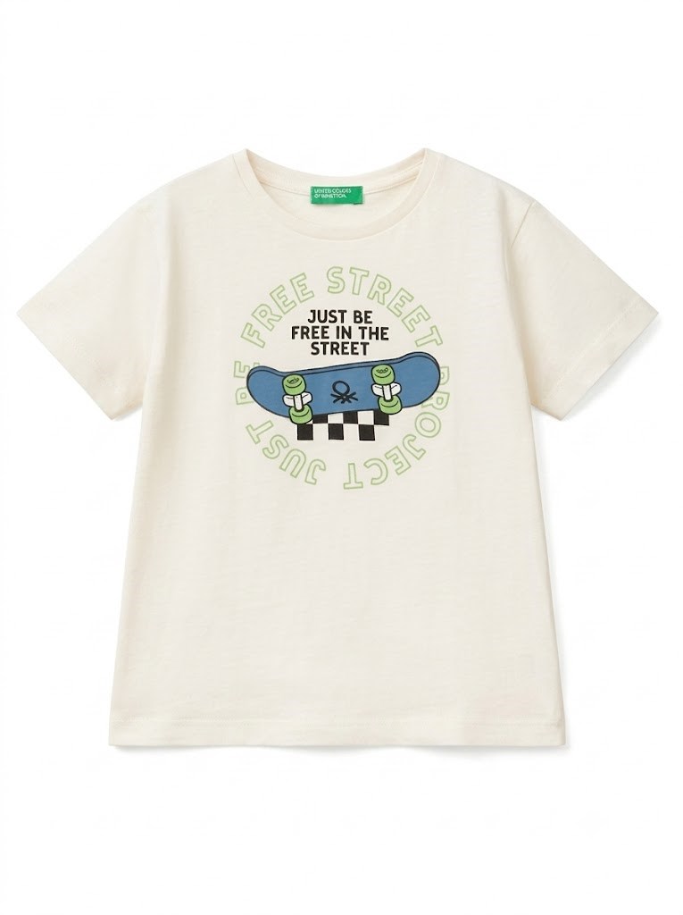 Benetton Erkek Çocuk Kısa Kollu Tişört 1-6 Yaş BEYAZ