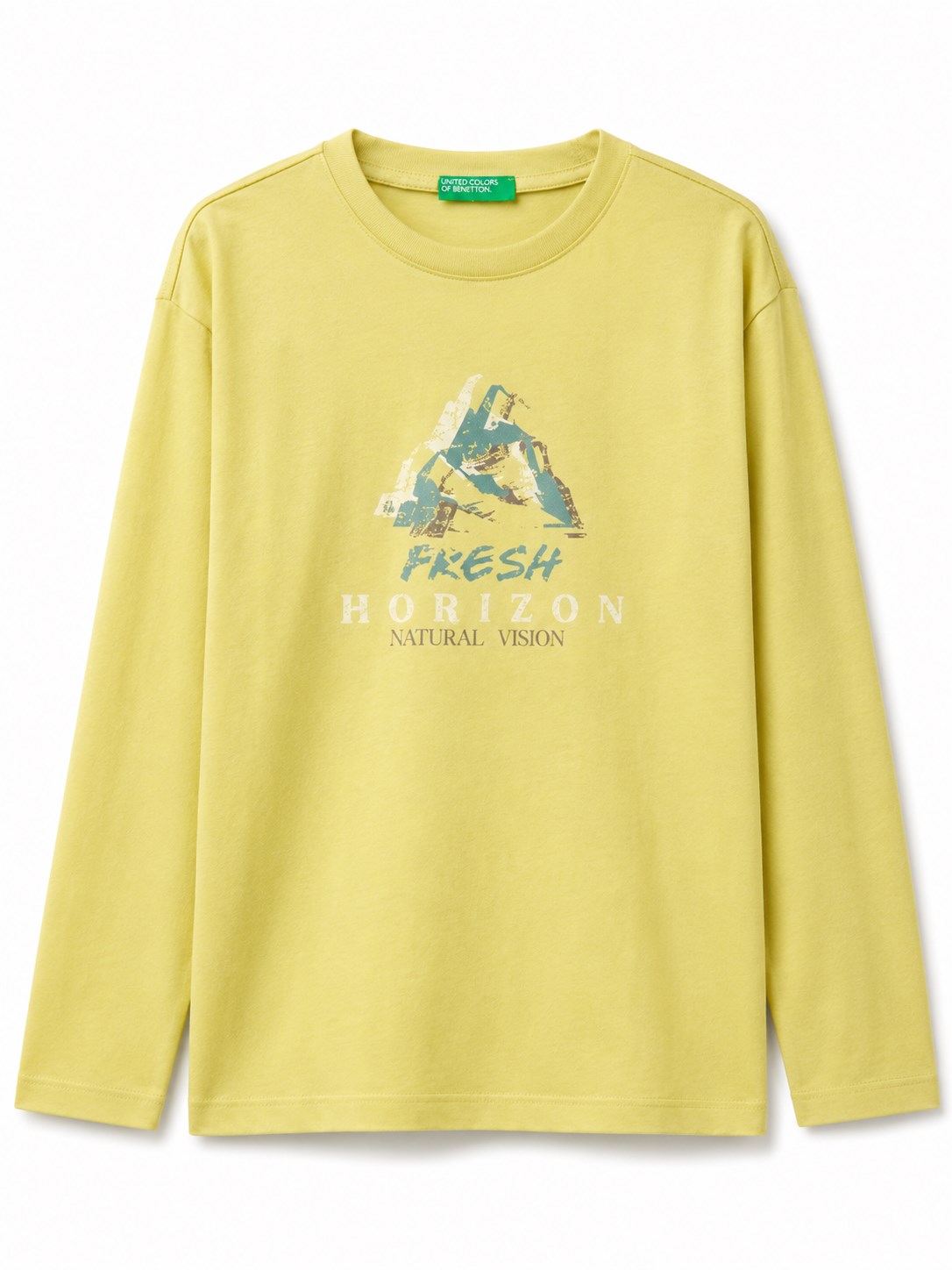 Benetton Erkek Çocuk Kolej Baskılı Bisiklet Yaka Uzun Kollu T-Shirt 6-14 Yaş YEŞİL