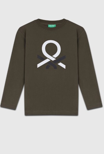 Benetton Erkek Çocuk Logo Baskı Uzun Kollu Sweatshirt 4-14 Yaş YEŞİL