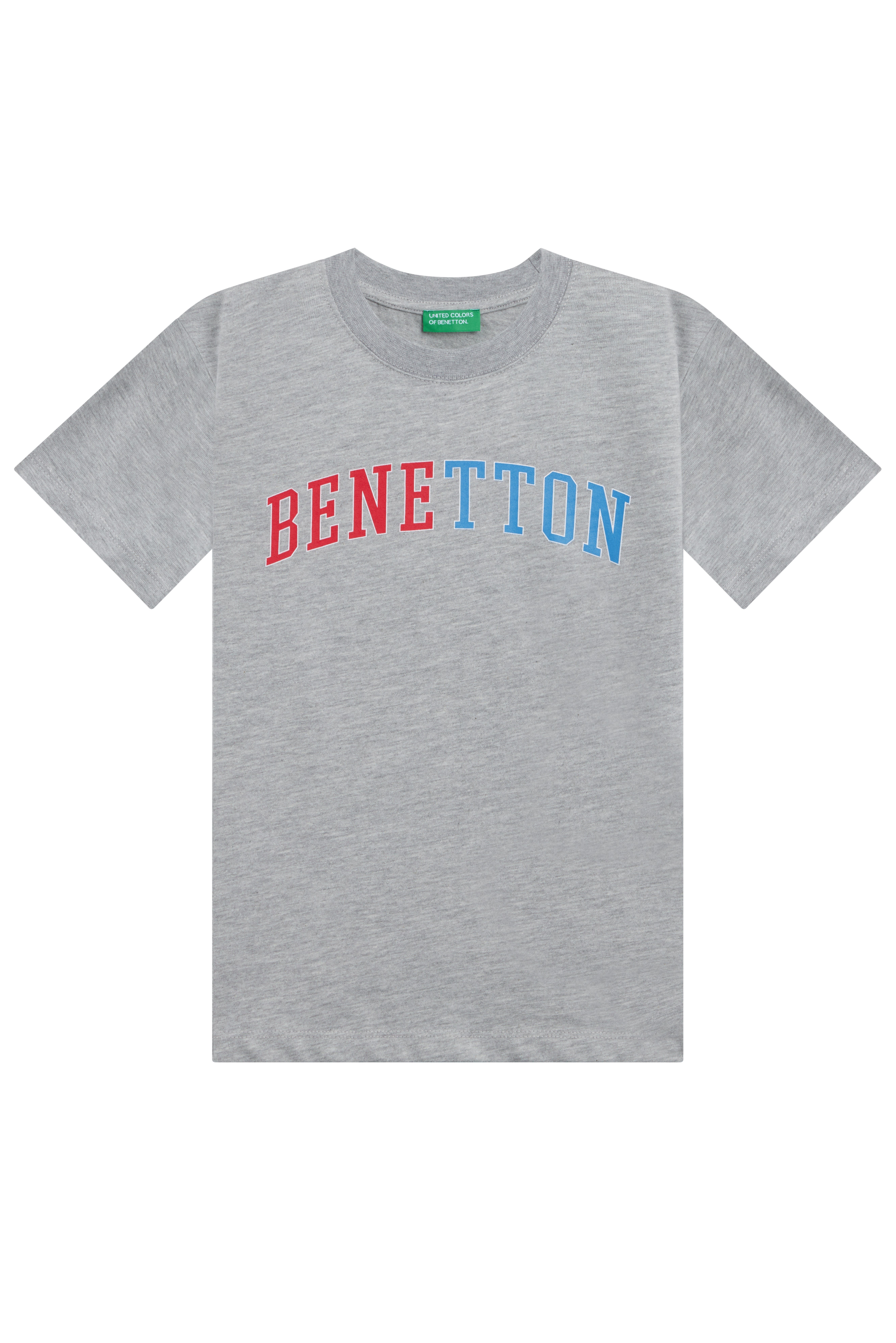 Benetton Erkek Çocuk Yazı Baskılı Tişört 4-14 Yaş GRİ MELANJ