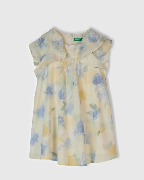 Benetton Kız Bebek Batik Desen Kol Detaylı Elbise 1-6 Yaş SARI