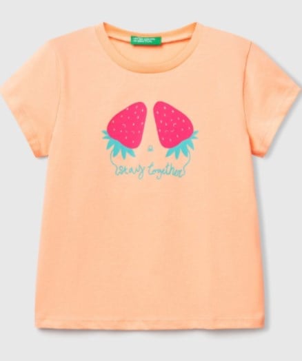 Benetton Kız Bebek Çilek Baskı Kısa Kollu Tişört 1-6 Yaş SOMON