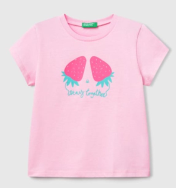 Benetton Kız Bebek Çilek Baskı Kısa Kollu Tişört 1-6 Yaş PEMBE