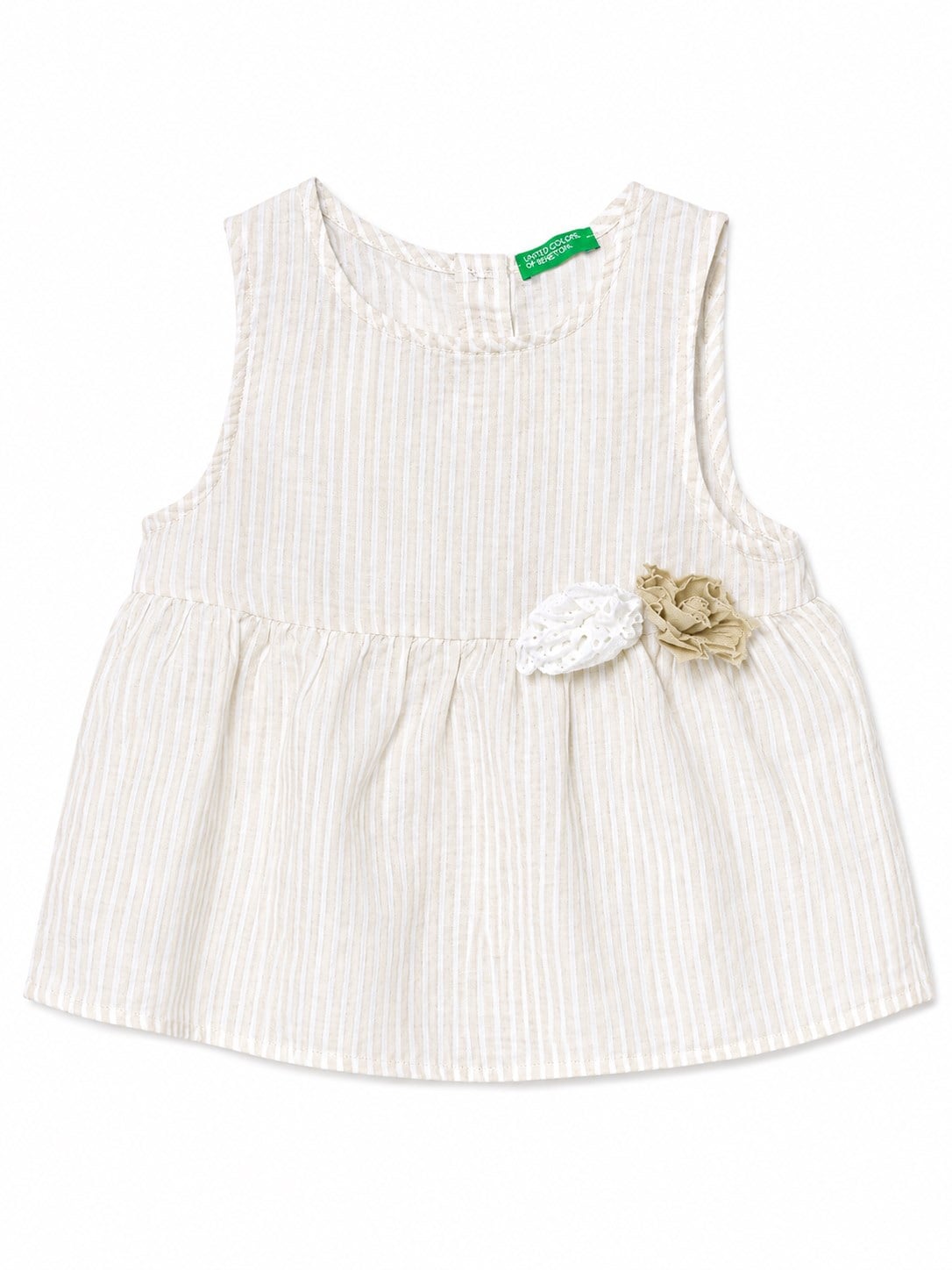 Benetton Kız Bebek Çizgili Kolsuz Gömlek BEJ