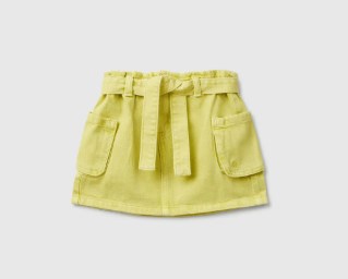 Benetton Kız Bebek Hardal Logo Detaylı Cepli Beli Bağlamalı Denim Kargo Etek 1-6 Yaş FISTIK YEŞİLİ
